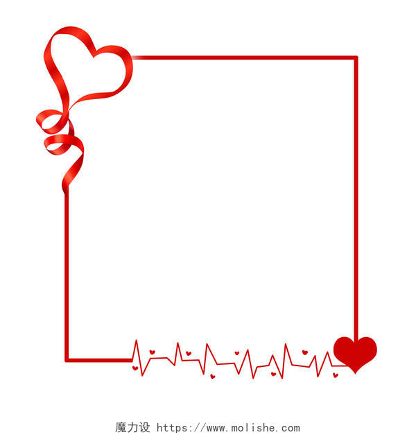 护士节边框爱心边框红心医疗节日心电图护士节红丝带素材